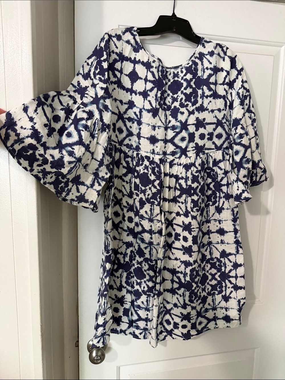 Blue and White Tie-Dye Babydoll Mini Dress